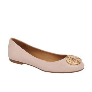 Tory Burch Benton Sea Pink Leather Gold Tone Ballet Flats Size 6